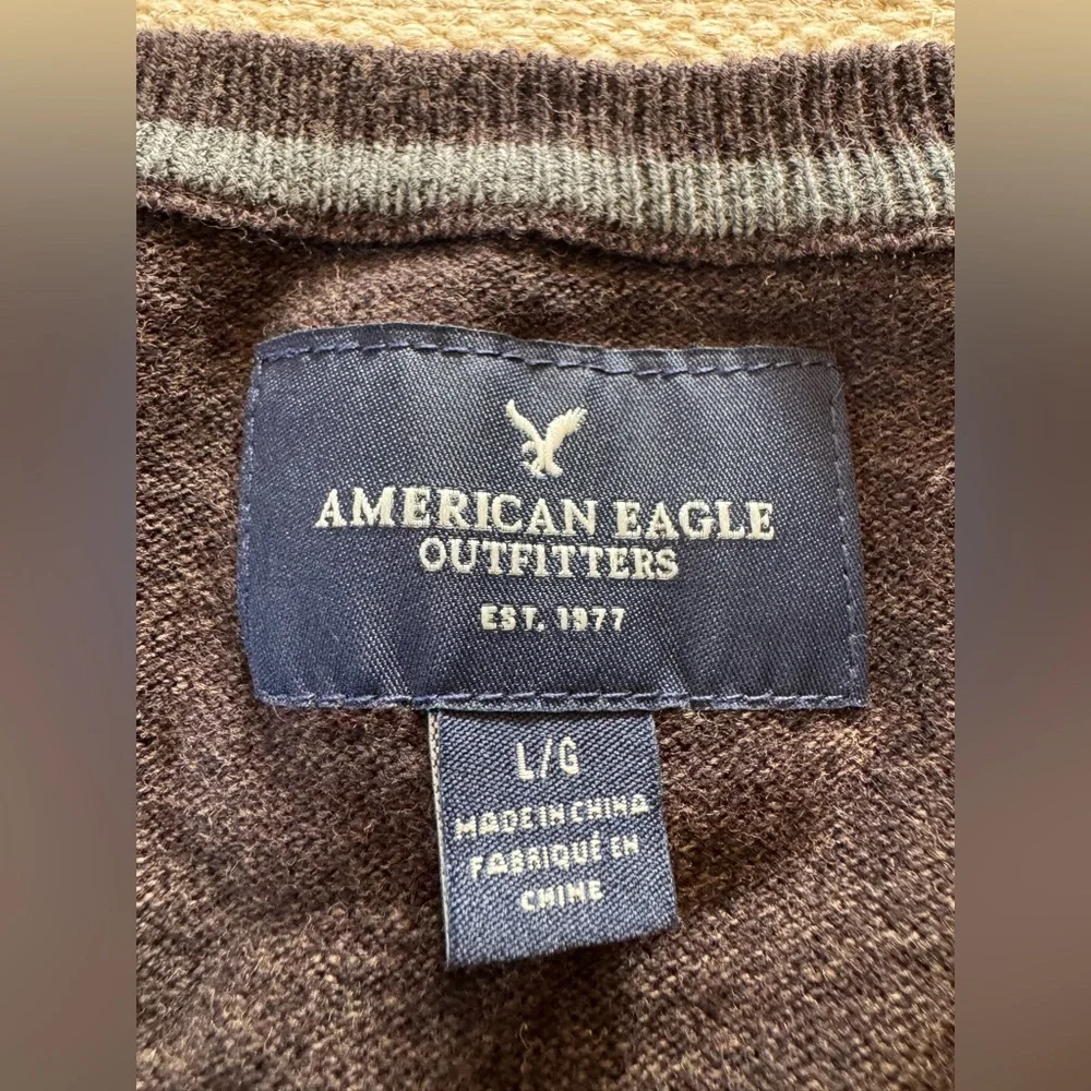 American Eagle‎ Outfitters brown cotton knit v-neck long sleeve sweater men’s L